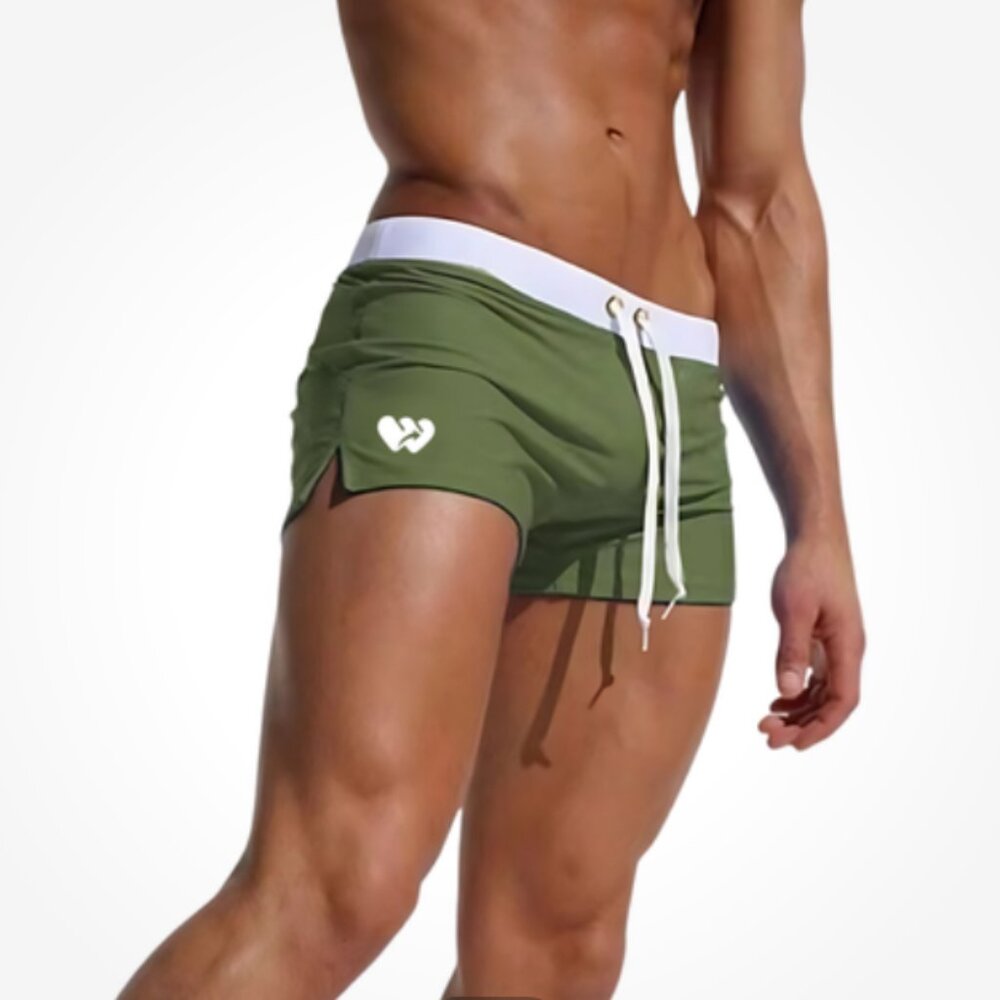 Men's Sexy Swim Trunks With Zippered Back Pocket Resort Wear Pool Olive L